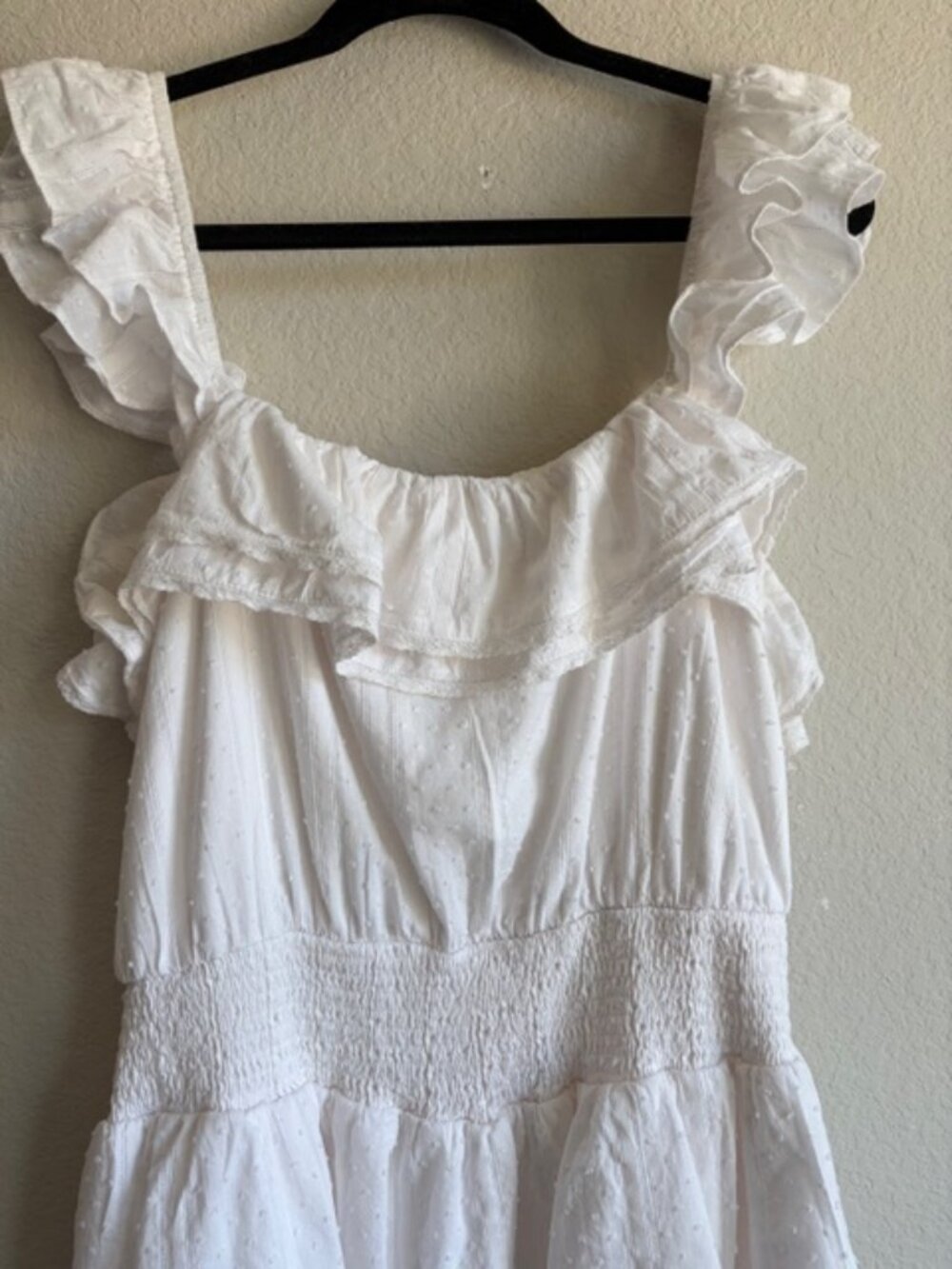 Fanco White Swiss Dot Ruffled Large 100% Cotton Mini Dress Cottagecore Babydoll - Picture 5 of 9